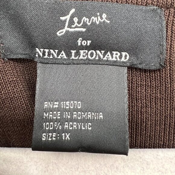 Lemmie for Nina Leonard Brown Knit Pom Pom Off Shoulder Sweater Sz 1X - Picture 3 of 8